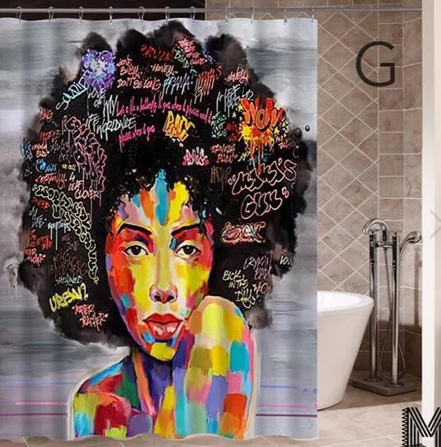 Modern Art Shower Curtain Set - Vibrant Elephant & Elegant African Girl Options