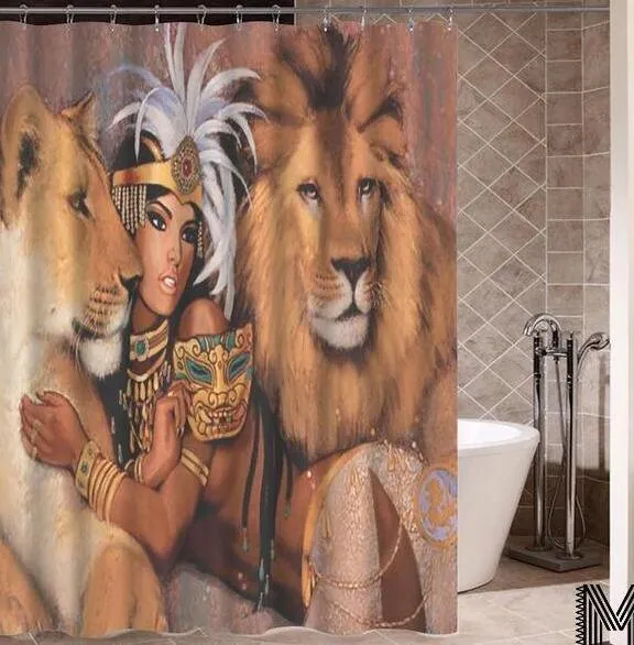 Modern Art Shower Curtain Set - Vibrant Elephant & Elegant African Girl Options