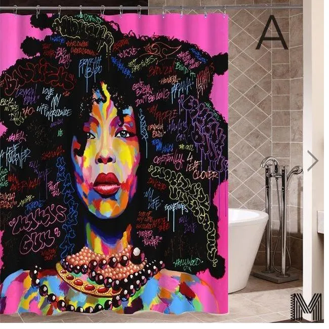 Modern Art Shower Curtain Set - Vibrant Elephant & Elegant African Girl Options