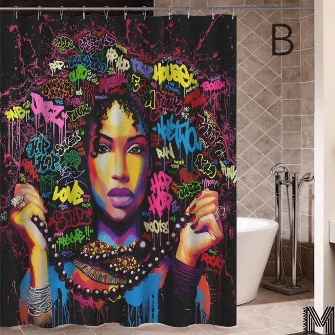 Modern Art Shower Curtain Set - Vibrant Elephant & Elegant African Girl Options