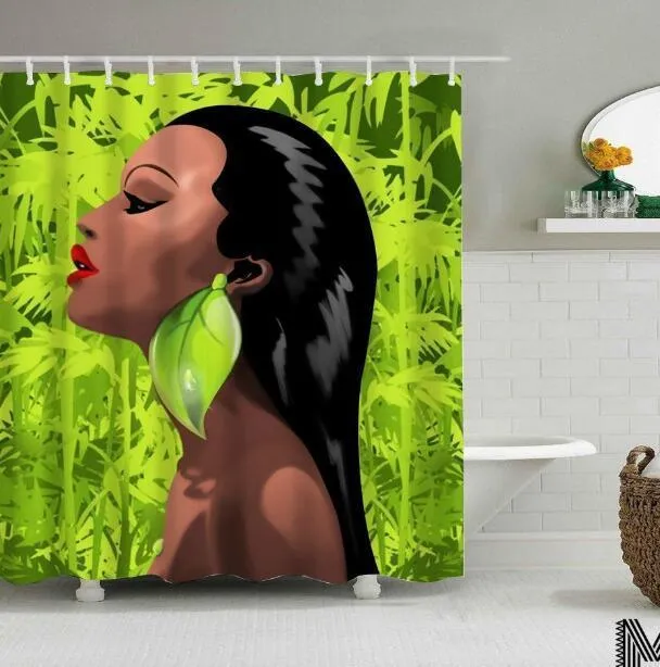 Modern Art Shower Curtain Set - Vibrant Elephant & Elegant African Girl Options