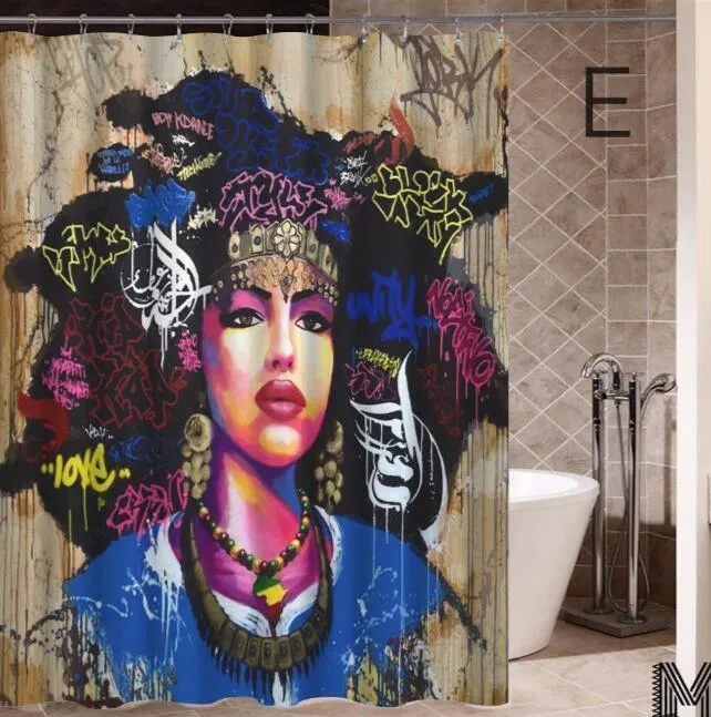 Modern Art Shower Curtain Set - Vibrant Elephant & Elegant African Girl Options