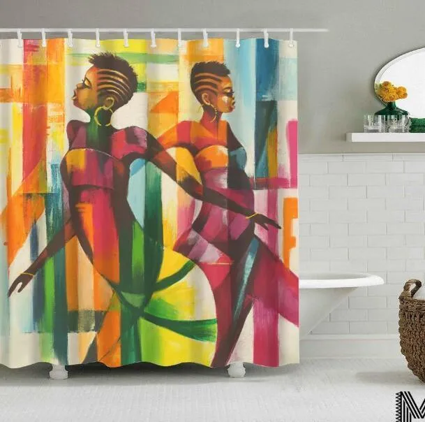 Modern Art Shower Curtain Set - Vibrant Elephant & Elegant African Girl Options