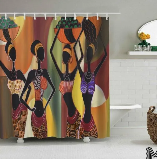 Modern Art Shower Curtain Set - Vibrant Elephant & Elegant African Girl Options