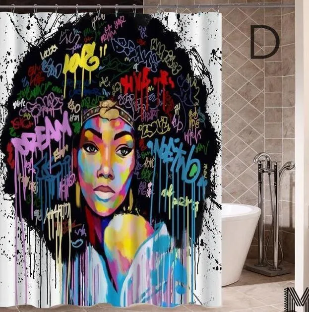 Modern Art Shower Curtain Set - Vibrant Elephant & Elegant African Girl Options