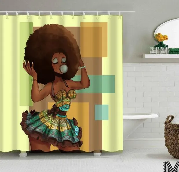 Modern Art Shower Curtain Set - Vibrant Elephant & Elegant African Girl Options