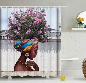 Modern Art Shower Curtain Set - Vibrant Elephant & Elegant African Girl Options