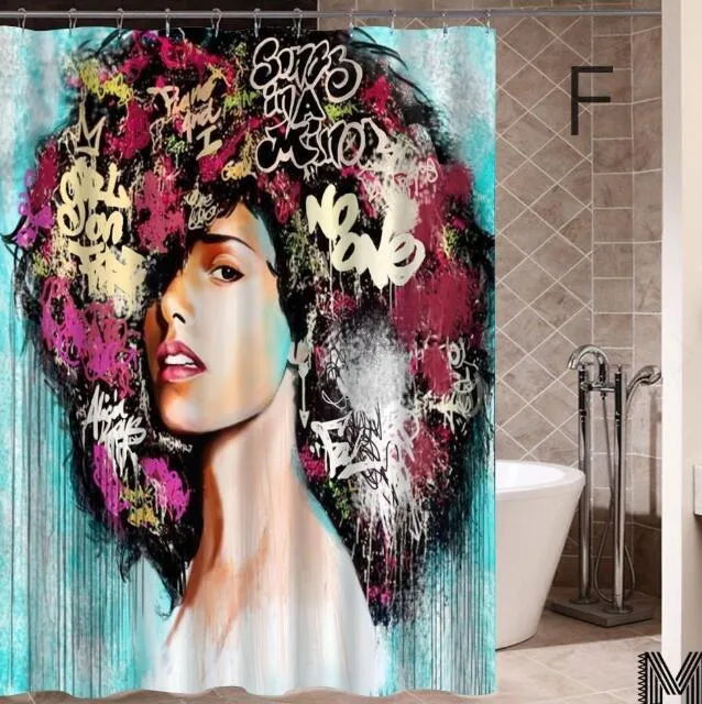 Modern Art Shower Curtain Set - Vibrant Elephant & Elegant African Girl Options