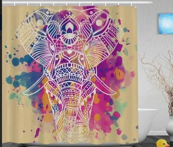 Modern Art Shower Curtain Set - Vibrant Elephant & Elegant African Girl Options