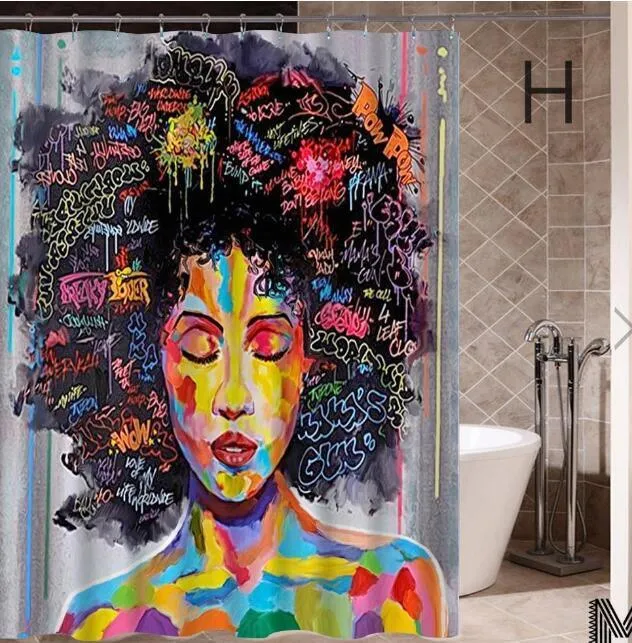 Modern Art Shower Curtain Set - Vibrant Elephant & Elegant African Girl Options