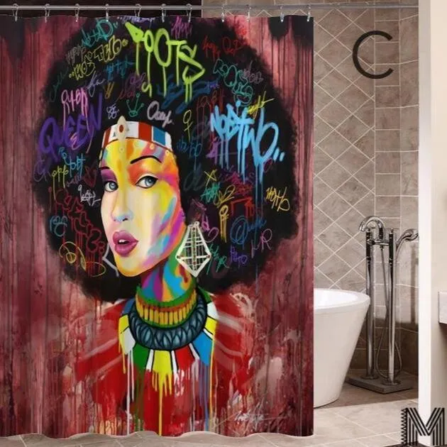 Modern Art Shower Curtain Set - Vibrant Elephant & Elegant African Girl Options