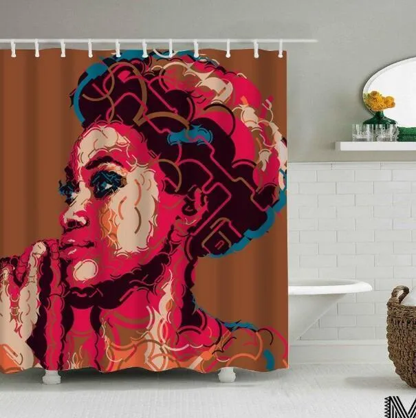 Modern Art Shower Curtain Set - Vibrant Elephant & Elegant African Girl Options