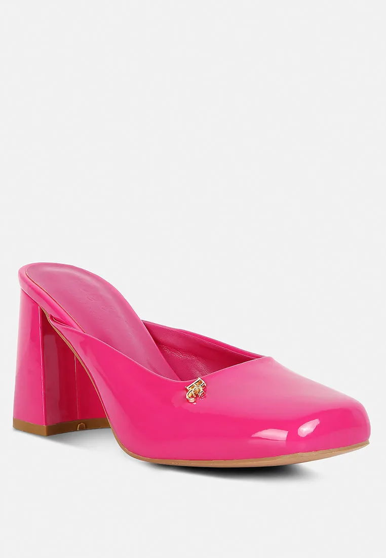 NEOPLAST Pink Patent PU Block Heeled Mules