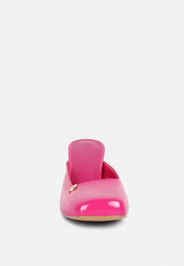 NEOPLAST Pink Patent PU Block Heeled Mules