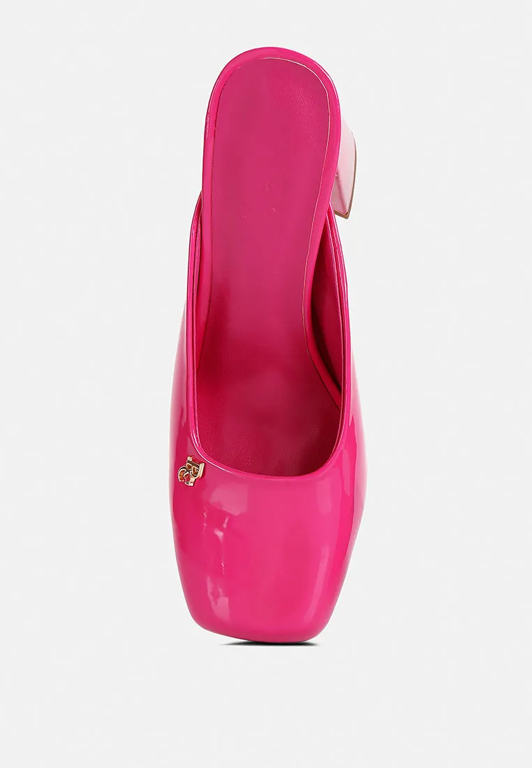 NEOPLAST Pink Patent PU Block Heeled Mules