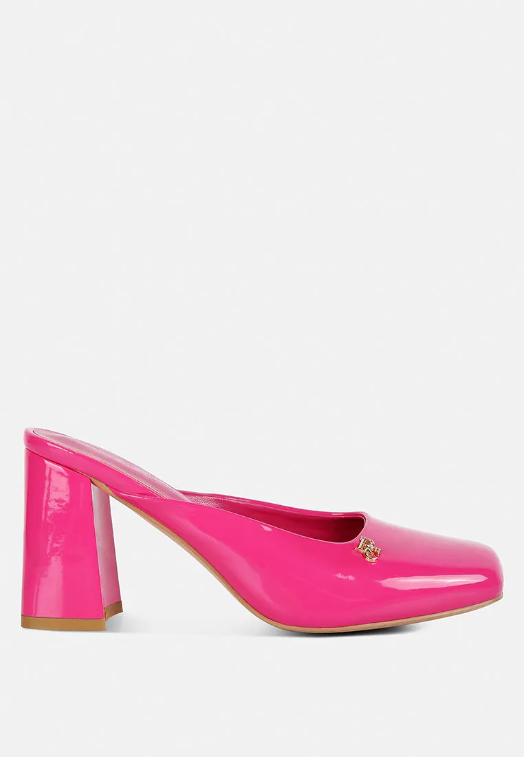 NEOPLAST Pink Patent PU Block Heeled Mules