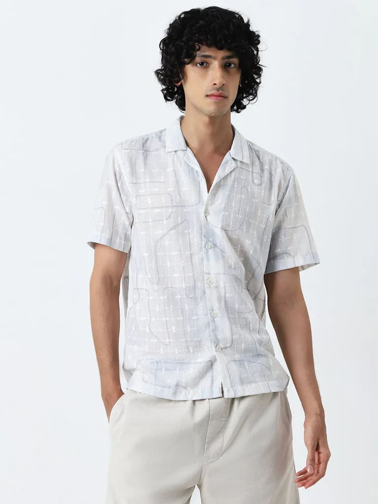 Nuon White Abstract Patterned Relaxed-Fit Cotton Shirt