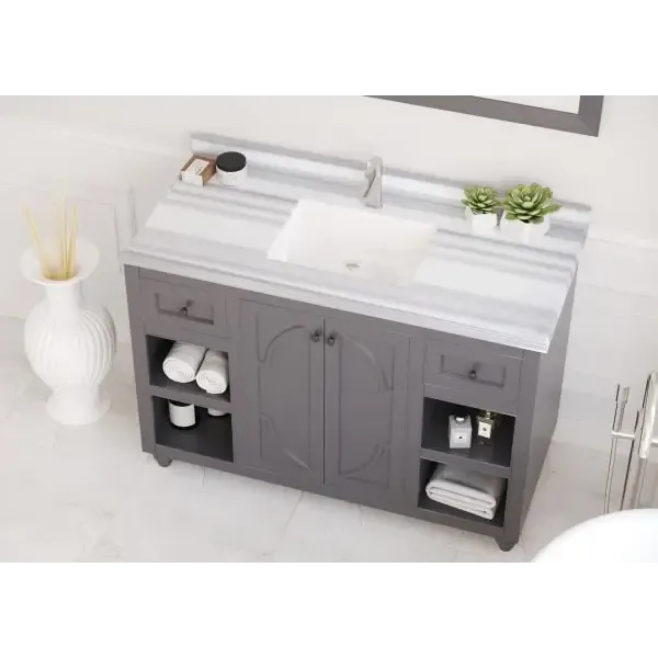 Odyssey 48 Maple Grey Bathroom Vanity with White Stripes Marble Countertop