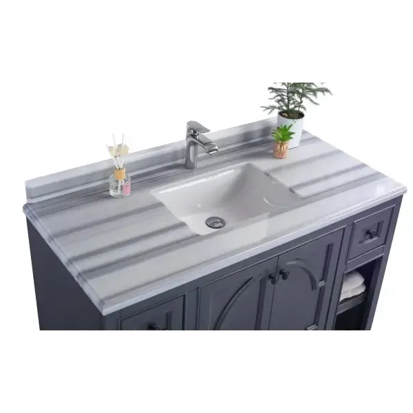 Odyssey 48 Maple Grey Bathroom Vanity with White Stripes Marble Countertop