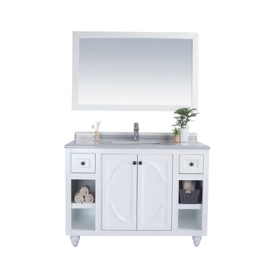 Odyssey 48 White Bathroom Vanity with White Stripes Marble Countertop