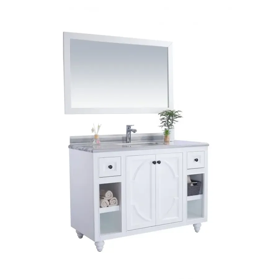 Odyssey 48 White Bathroom Vanity with White Stripes Marble Countertop