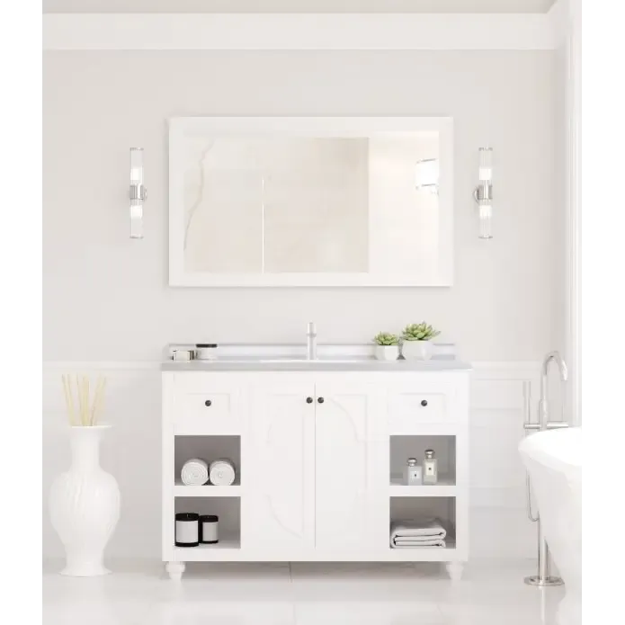 Odyssey 48 White Bathroom Vanity with White Stripes Marble Countertop