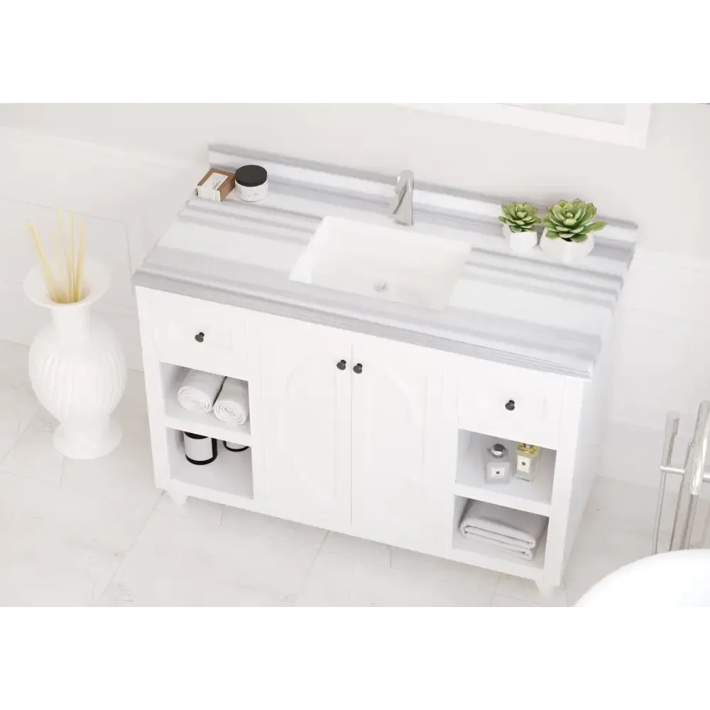 Odyssey 48 White Bathroom Vanity with White Stripes Marble Countertop