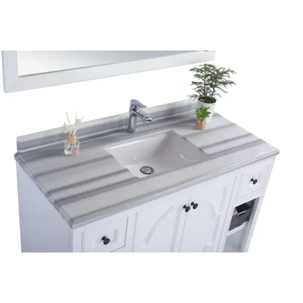 Odyssey 48 White Bathroom Vanity with White Stripes Marble Countertop