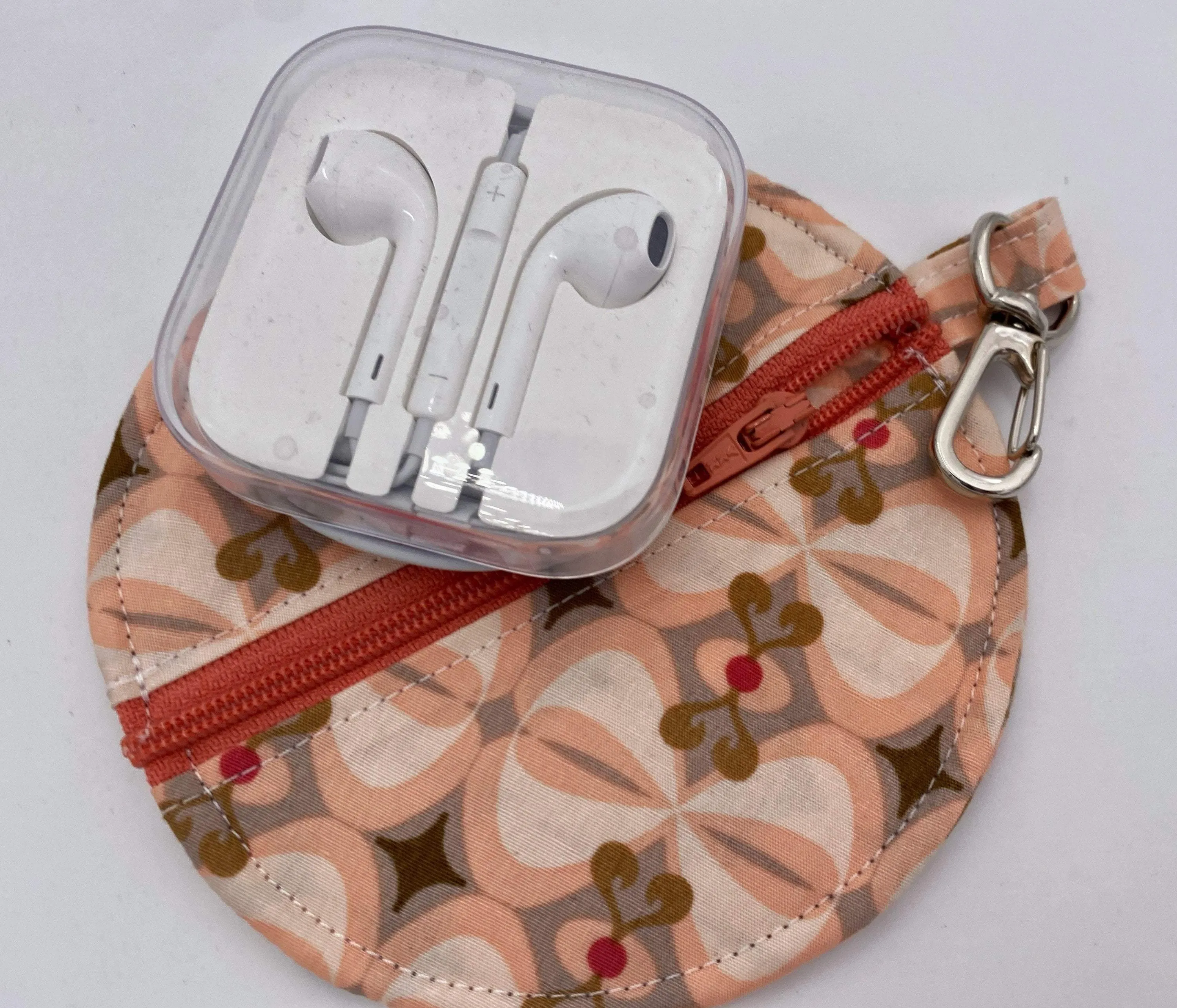 Orange Peach Headphone Case, Women's Earbud Pouch, Apricot Lens Cap Cozy