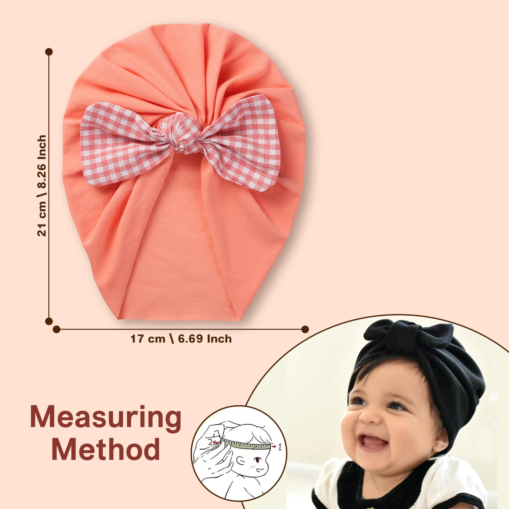 Polka Tots Checks Bow Headband Cap - Peach