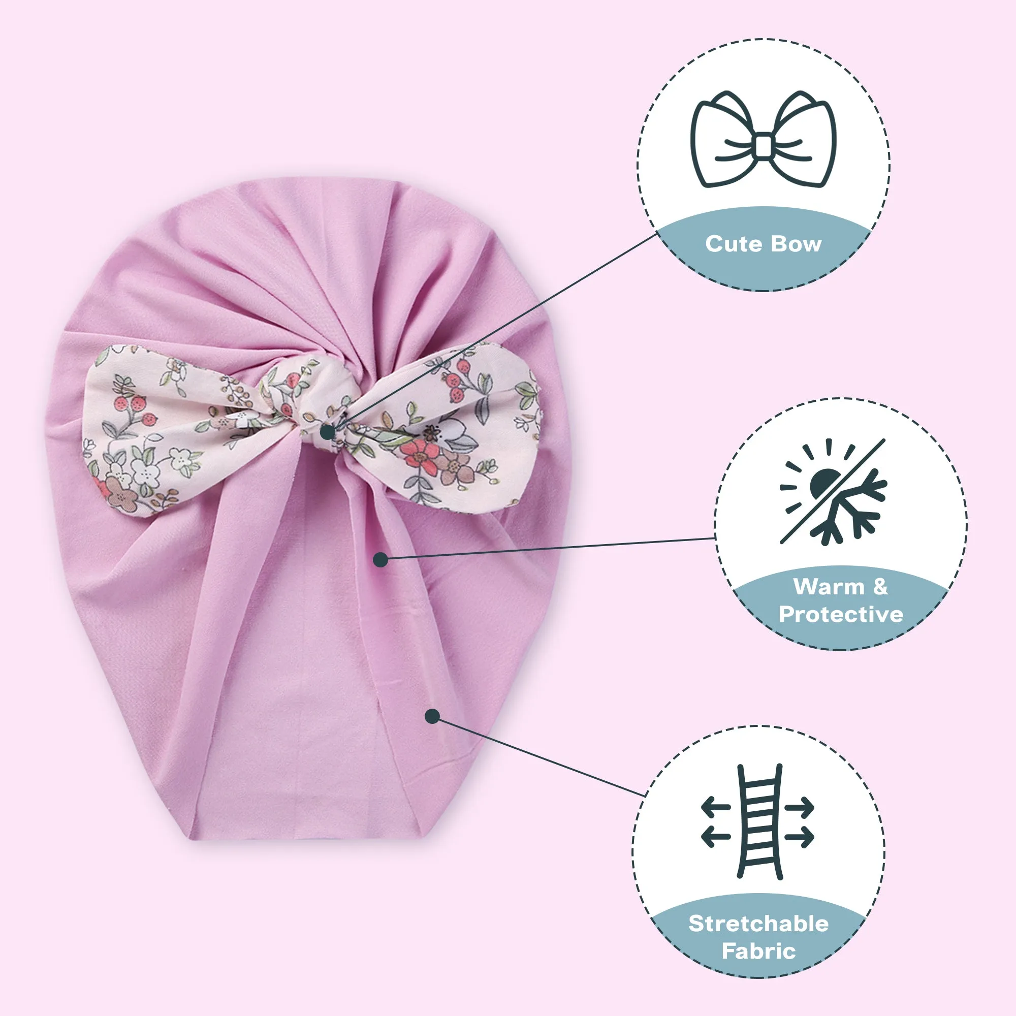 Polka Tots Floral Bow Headband Cap - Lavender