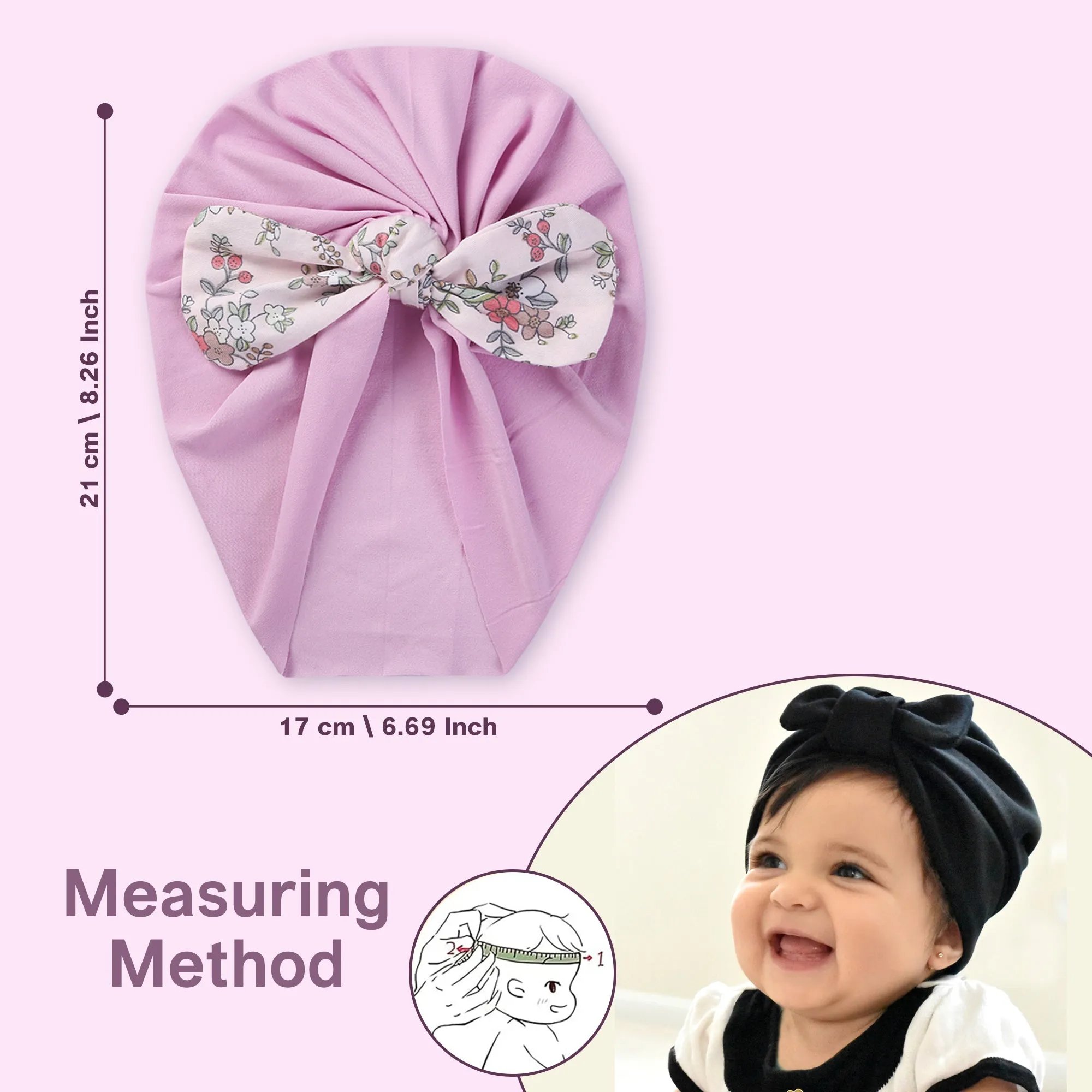 Polka Tots Floral Bow Headband Cap - Lavender