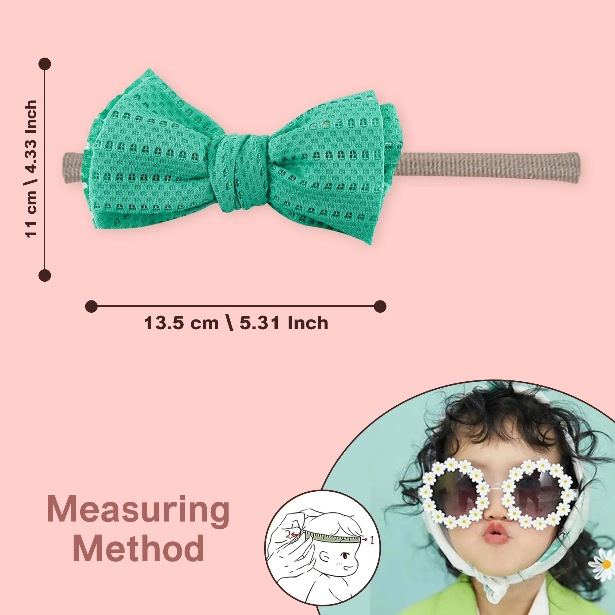 Polka Tots Free Size Bow Headband & Floral Sunglass Set - Sea Green