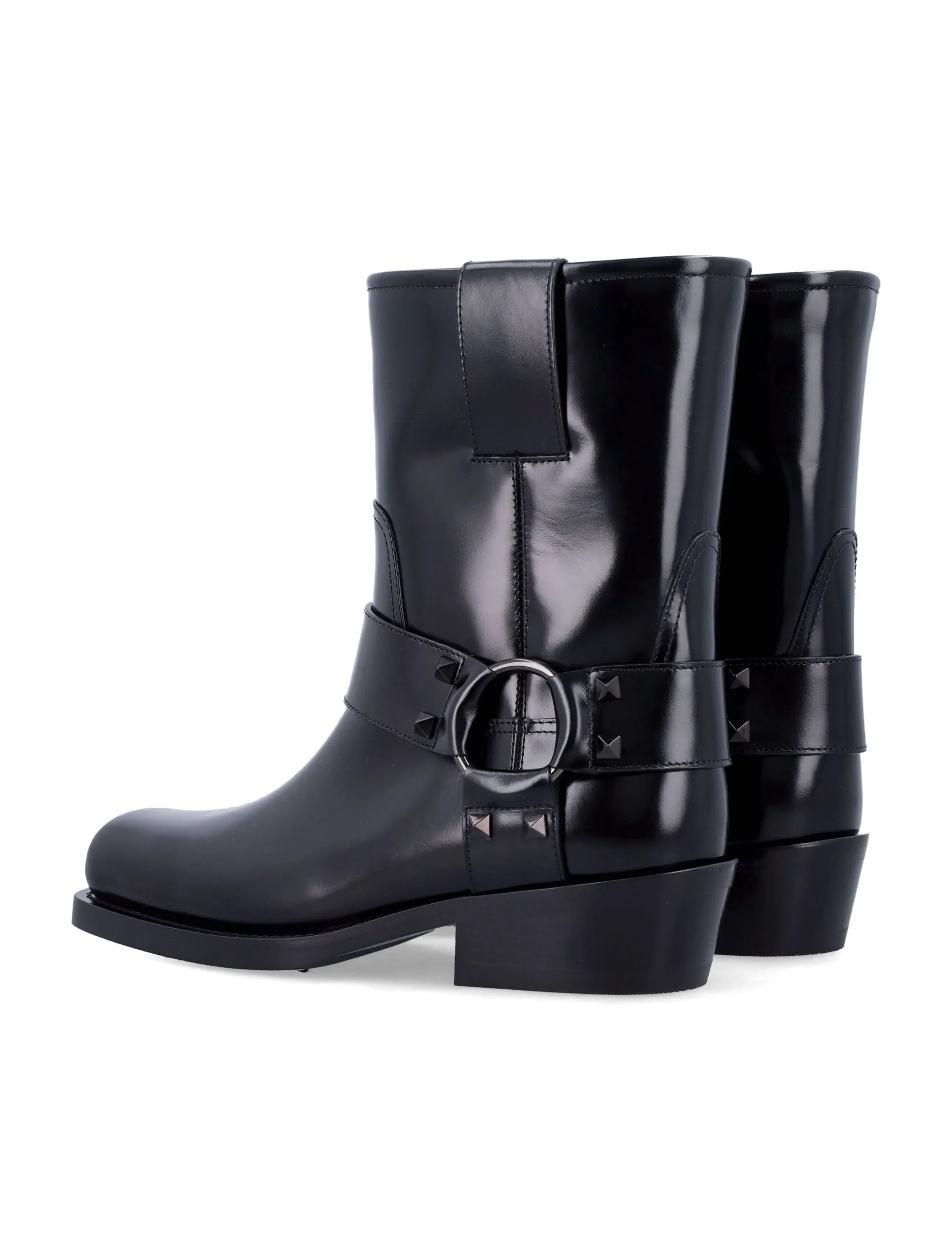 ROCKSTUD LEATHER BIKER ANKLE BOOTS