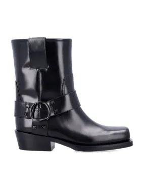 ROCKSTUD LEATHER BIKER ANKLE BOOTS