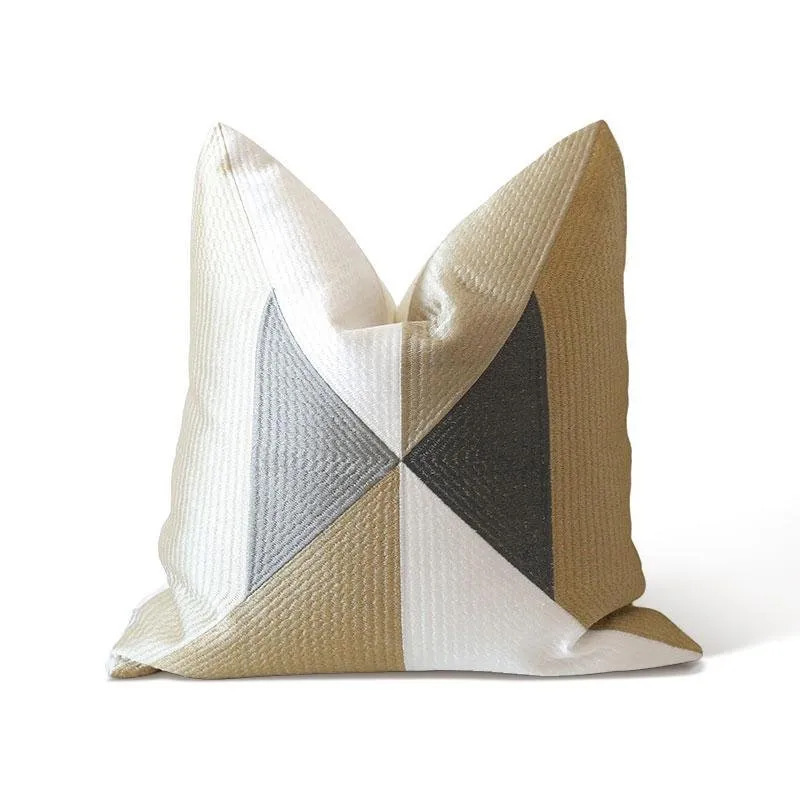 Square Triangular-Patterned Geometric Cotton Cushion Cover