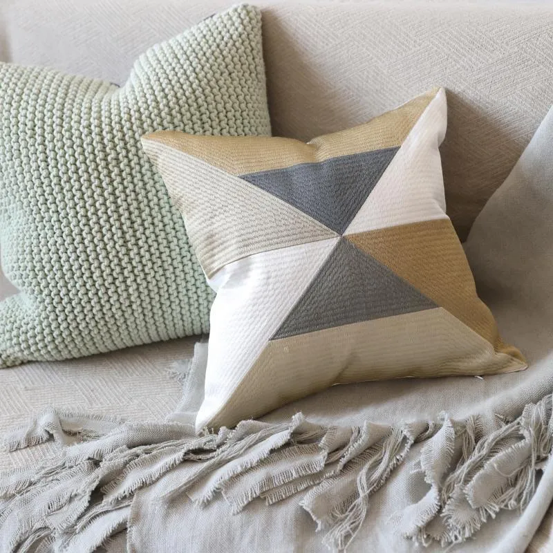 Square Triangular-Patterned Geometric Cotton Cushion Cover