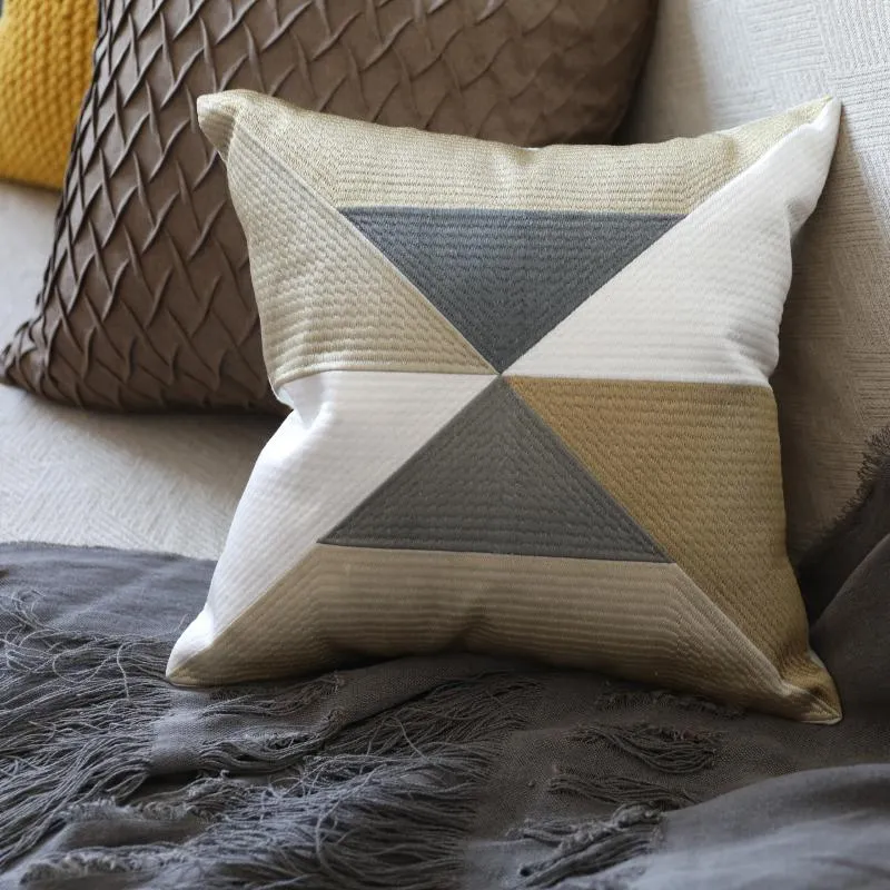 Square Triangular-Patterned Geometric Cotton Cushion Cover