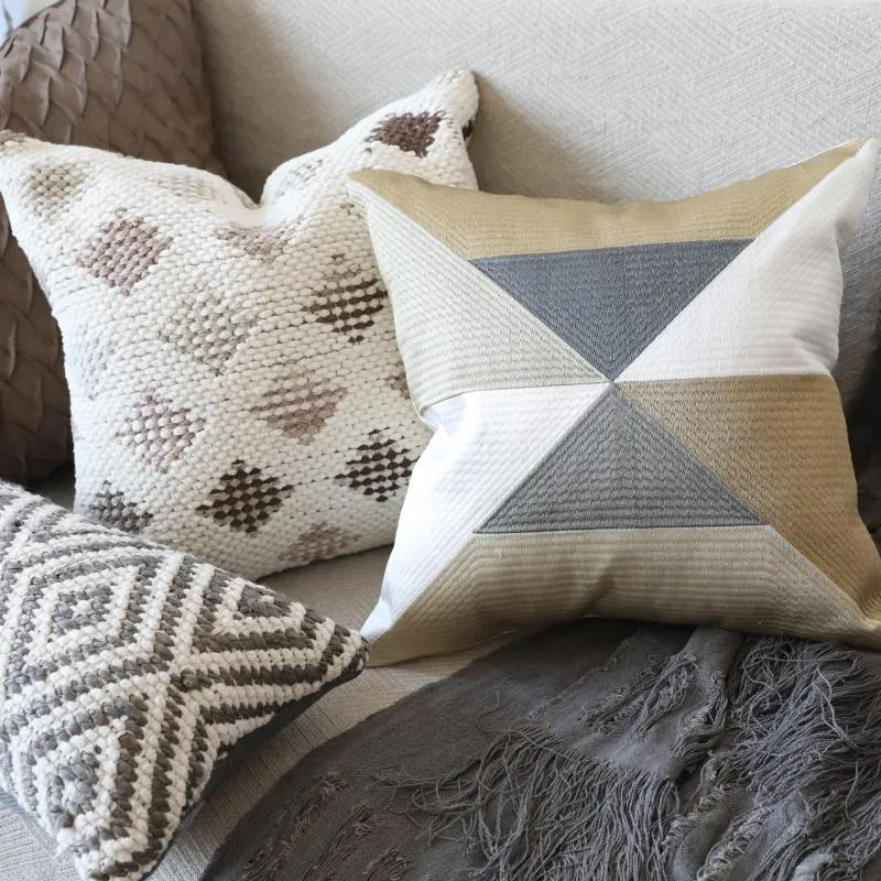 Square Triangular-Patterned Geometric Cotton Cushion Cover