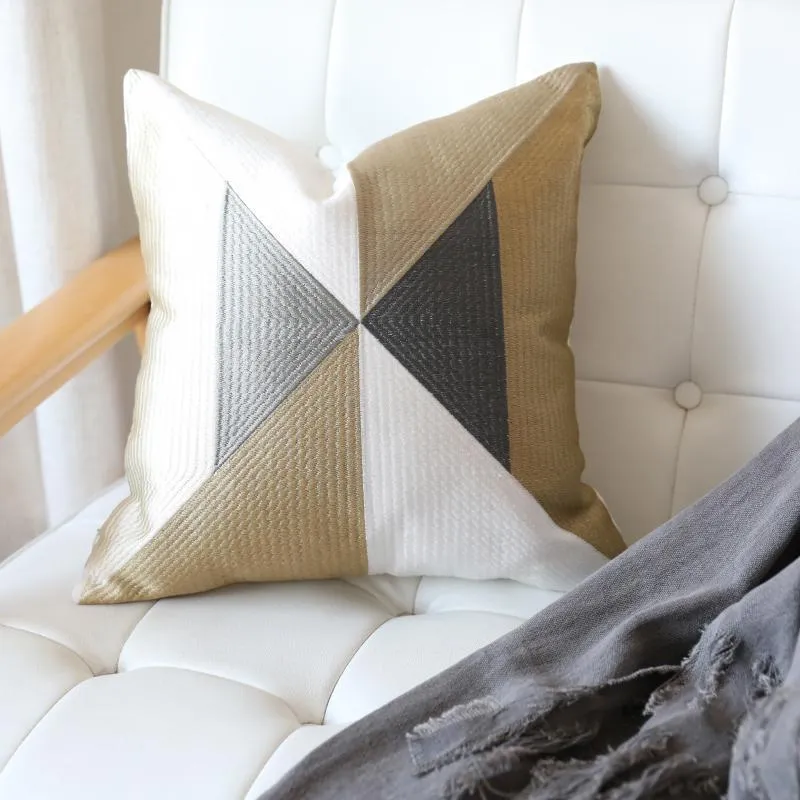 Square Triangular-Patterned Geometric Cotton Cushion Cover