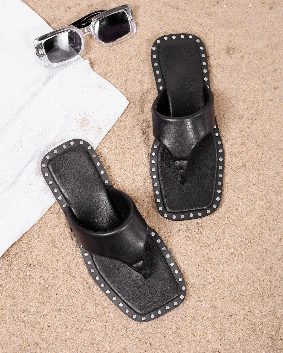 Stud Detail Slip On Black Flats