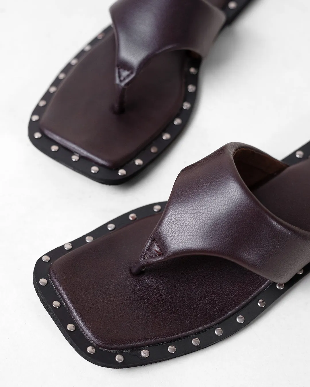 Stud Detail Slip On Flats In Brown