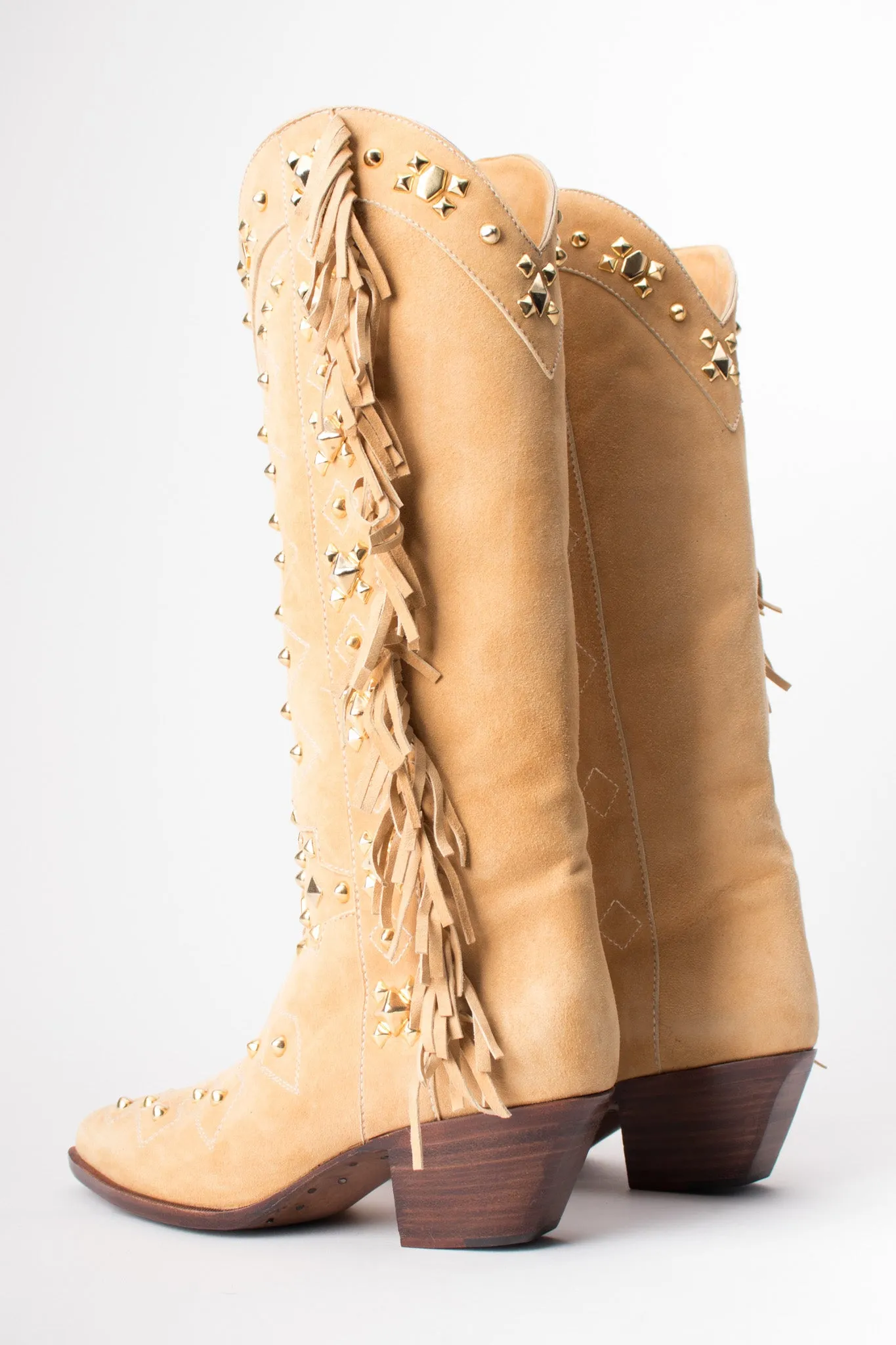 Studded Suede Fringe Boots