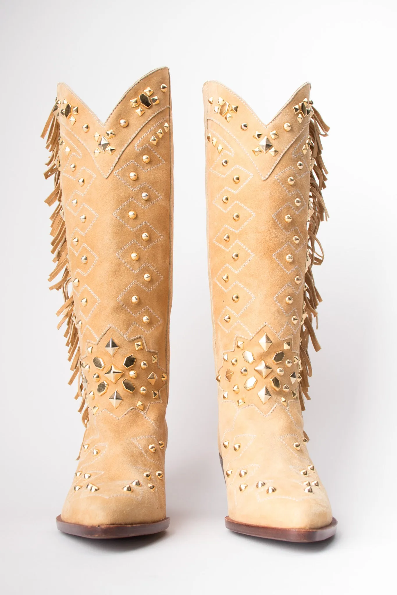 Studded Suede Fringe Boots