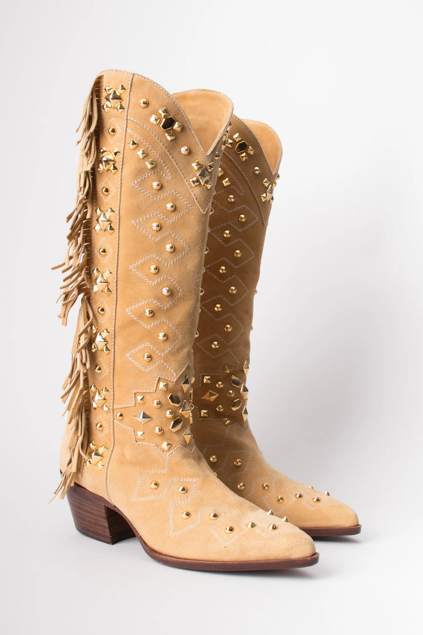 Studded Suede Fringe Boots