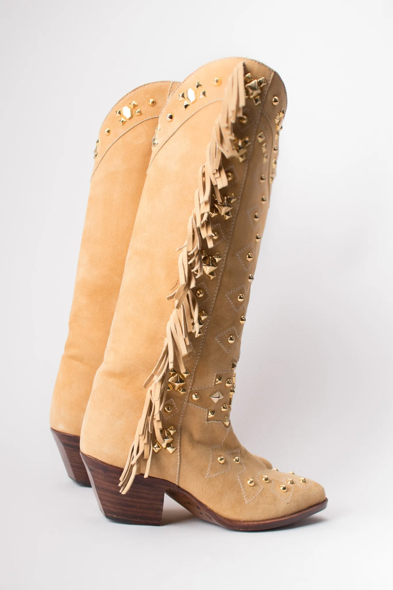 Studded Suede Fringe Boots