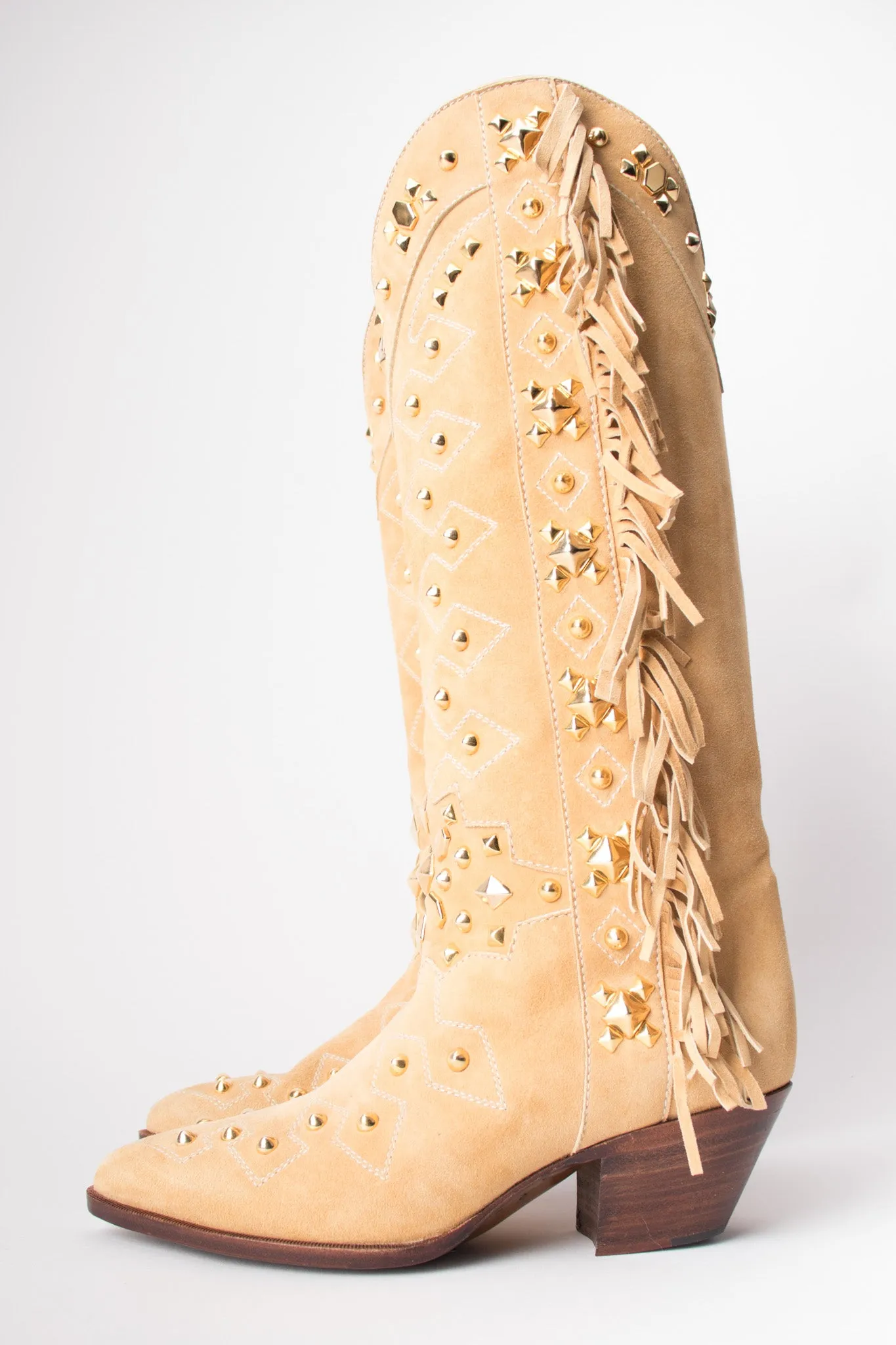 Studded Suede Fringe Boots