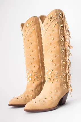 Studded Suede Fringe Boots