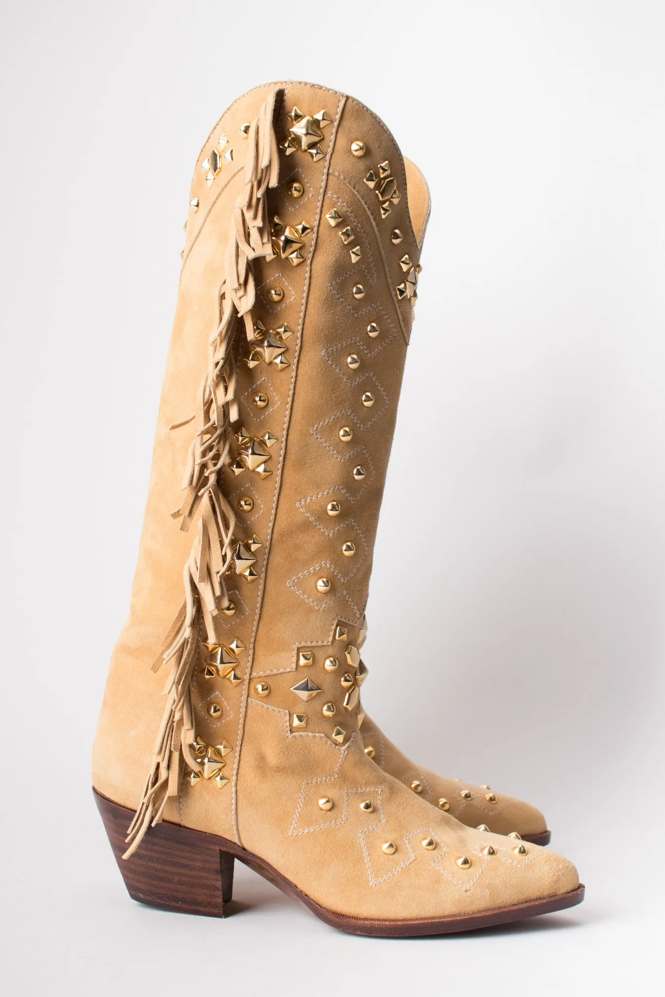 Studded Suede Fringe Boots