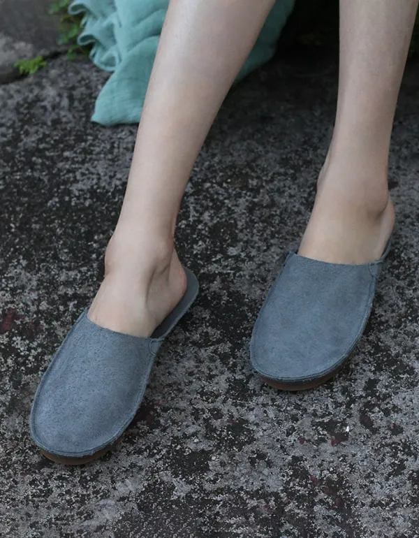 Summer Leather Close Toe Flat Slippers